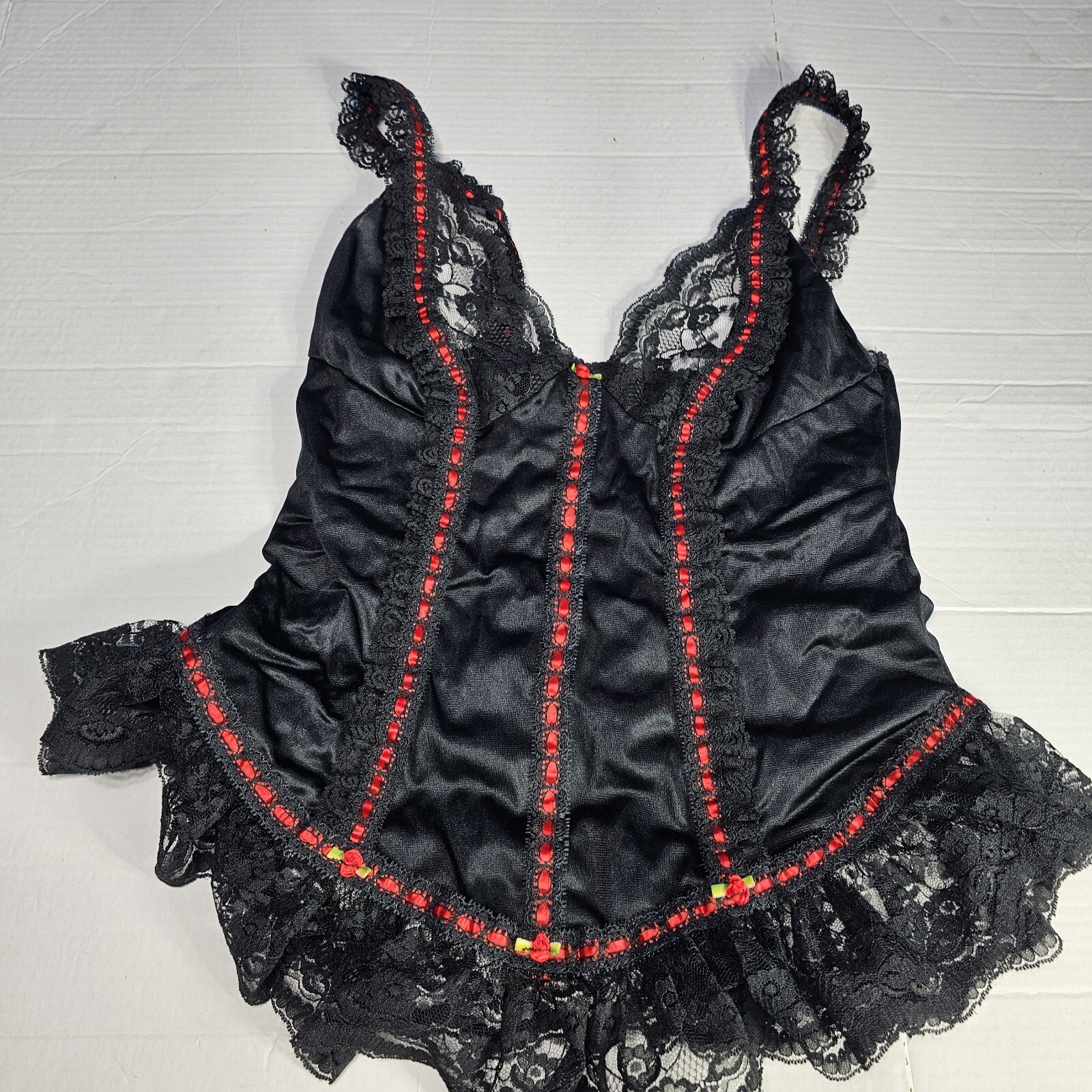 Vtg Tosca Of California Nightie Corset Style Top Lingerie Black Red Satin & Lace