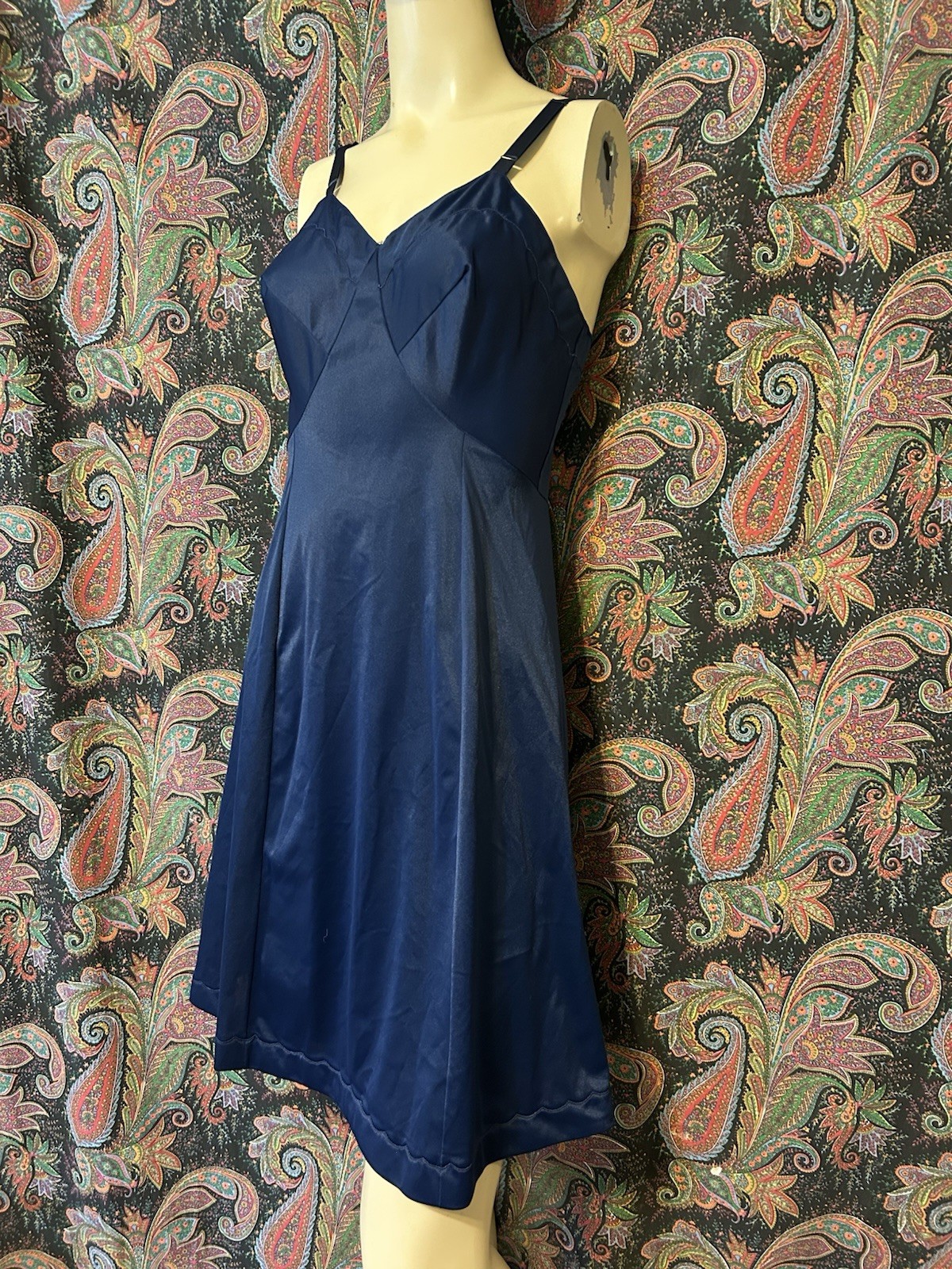 Vintage Sears Navy Blue Nylon Tricot Princess Slip Nighty Lingerie 34