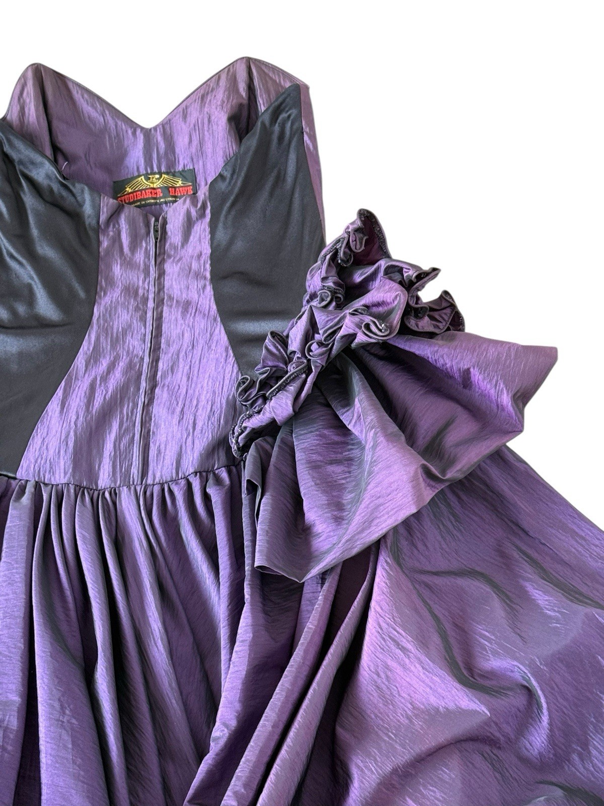STUDIBAKER HAWK dress formal Purple Black Full Skirt Bustle gown 1980s Vintage 8