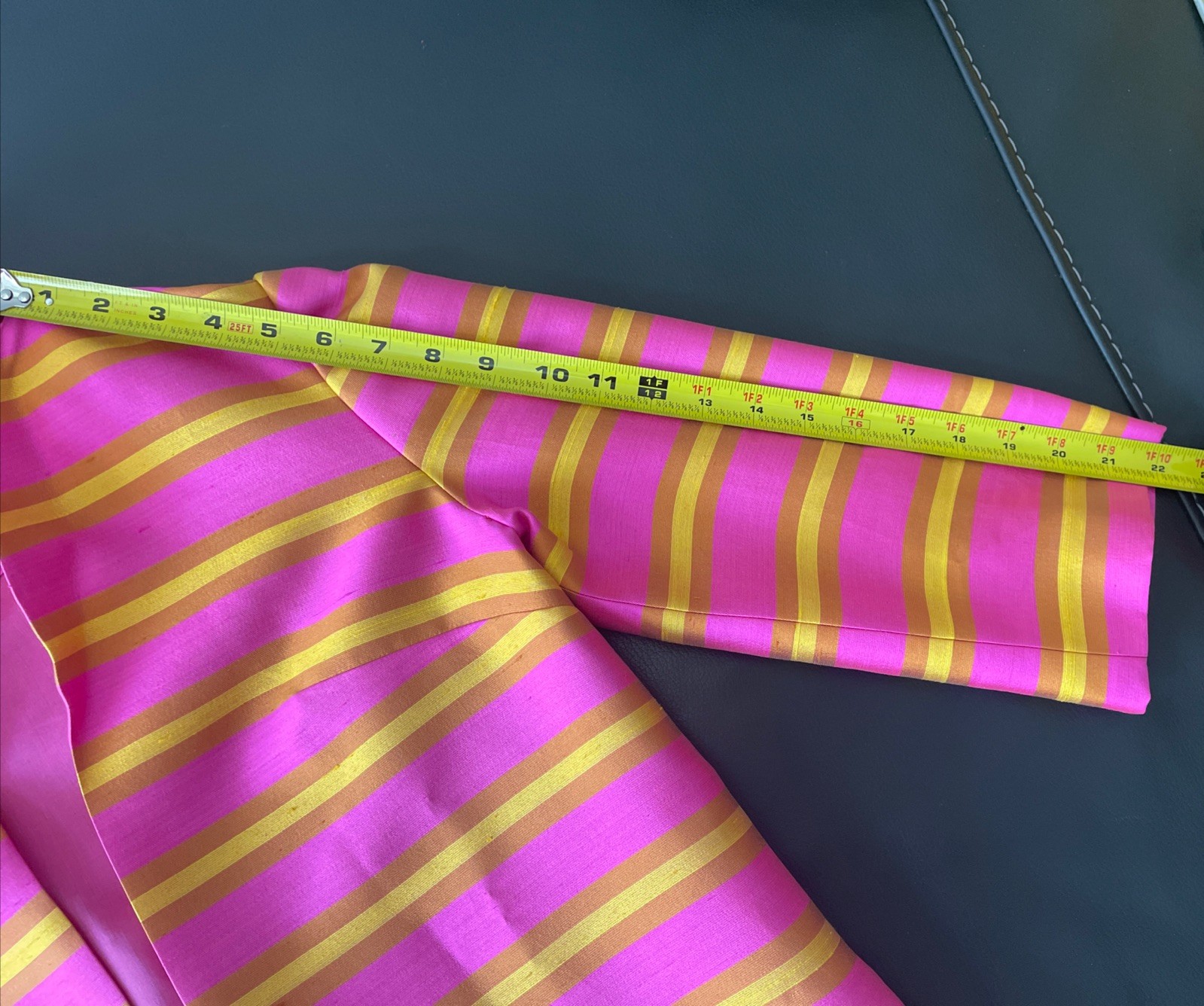 VTG 60s Pink Yellow Stripes Mod GoGo Sz S Party Coat & Dress Dupioni Silk EUC