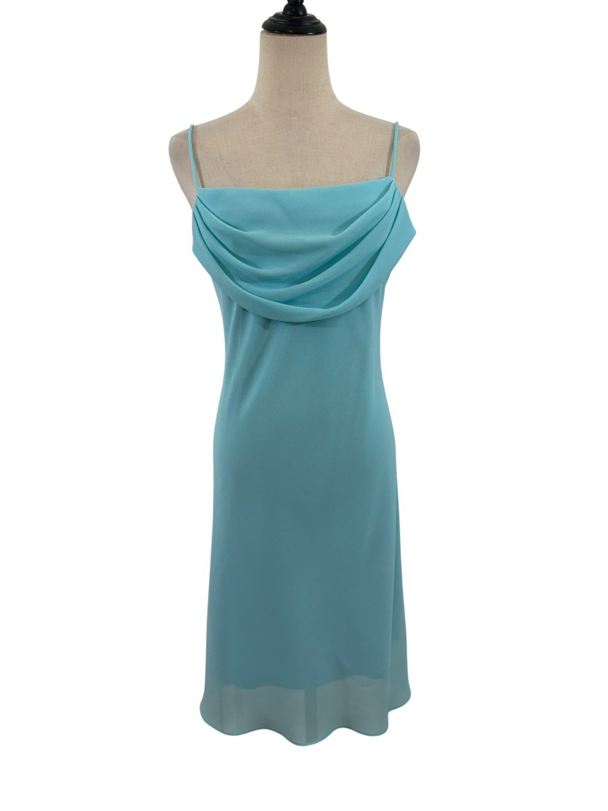 Vtg 90s Jump Apparel Turquoise Blue Dress Cowl Neck Slip 9/10 USA Made Y2K Clean