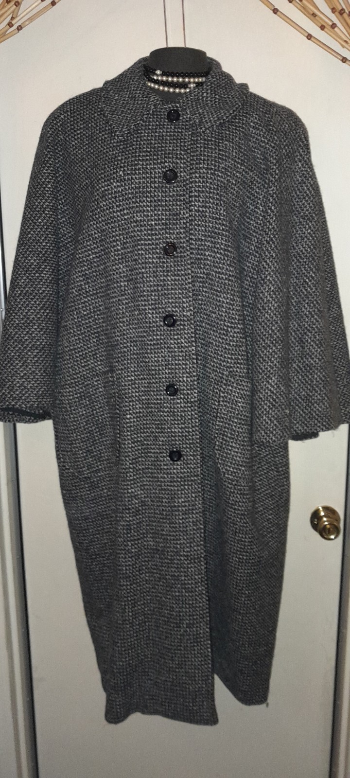 Vtg 60s 70s J. Jill Black White Houndstooth Sherlock Cape Shawl Trench Wool Coat