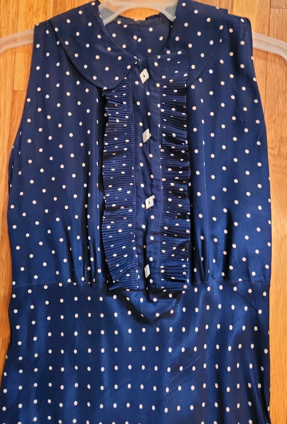 Vintage 1930s Sleeveless Navy Blue Polka Dot Dress Keyhole Back