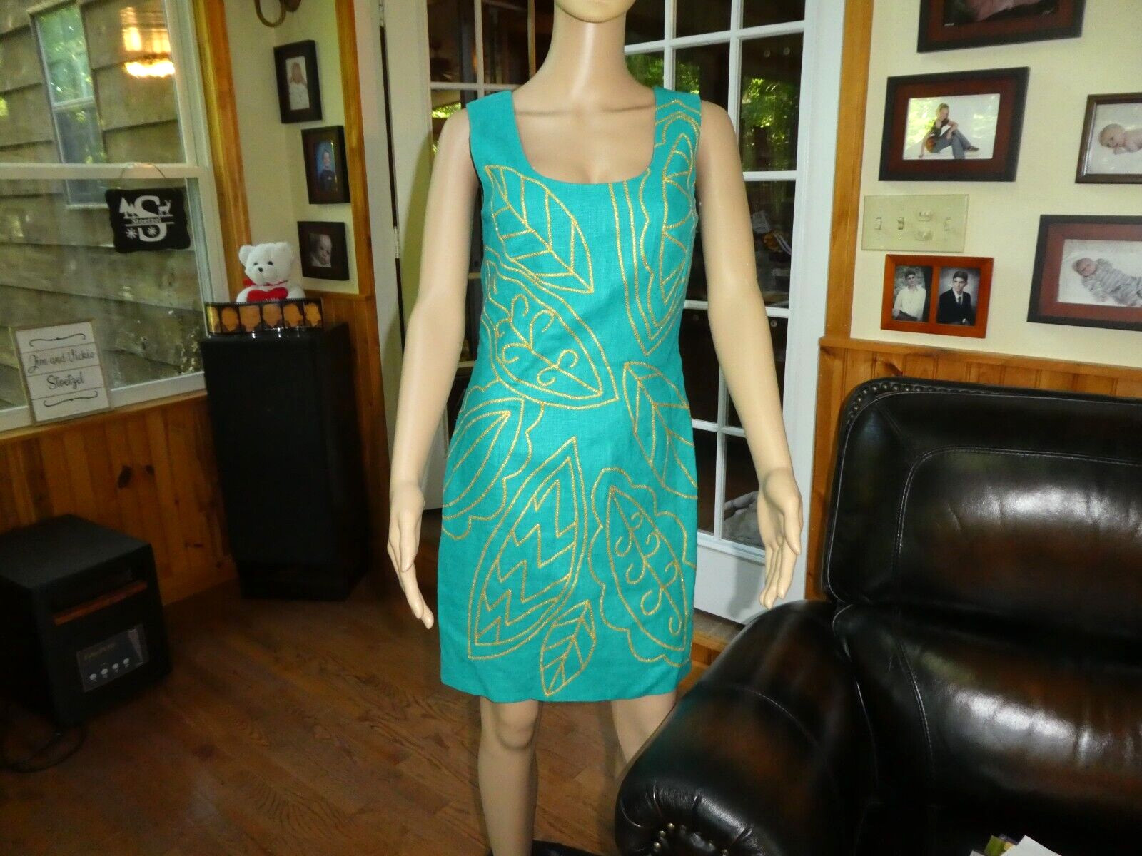 Santa Fe by Jim Tremblay~Vintage Teal Embellished Shift Dress~8~worn once E/U/C