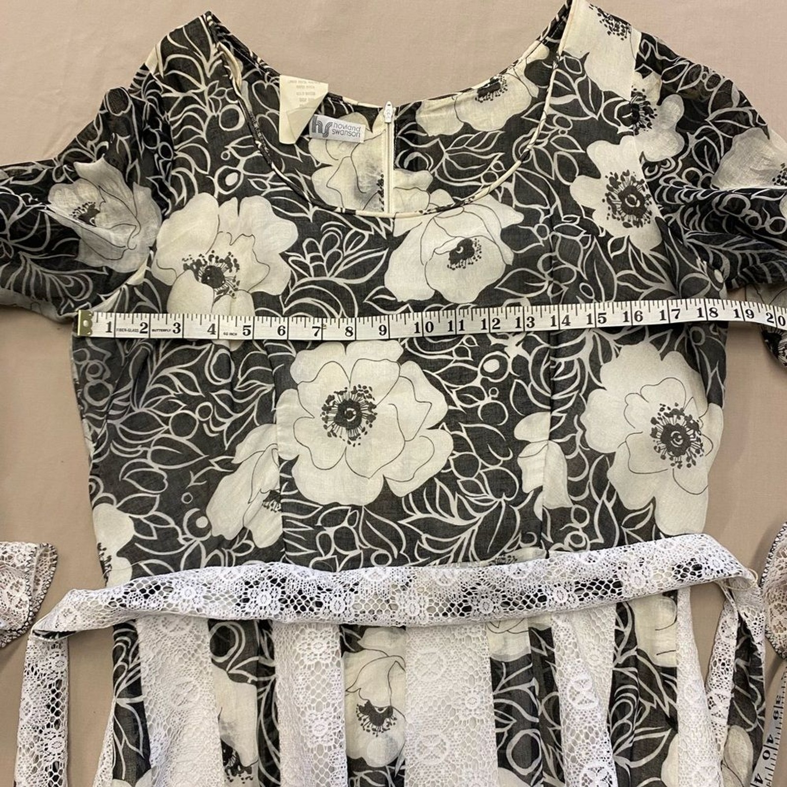 Hovland Swanson Vintage Maxi Dress Black White Floral Lace Prairie Womens M