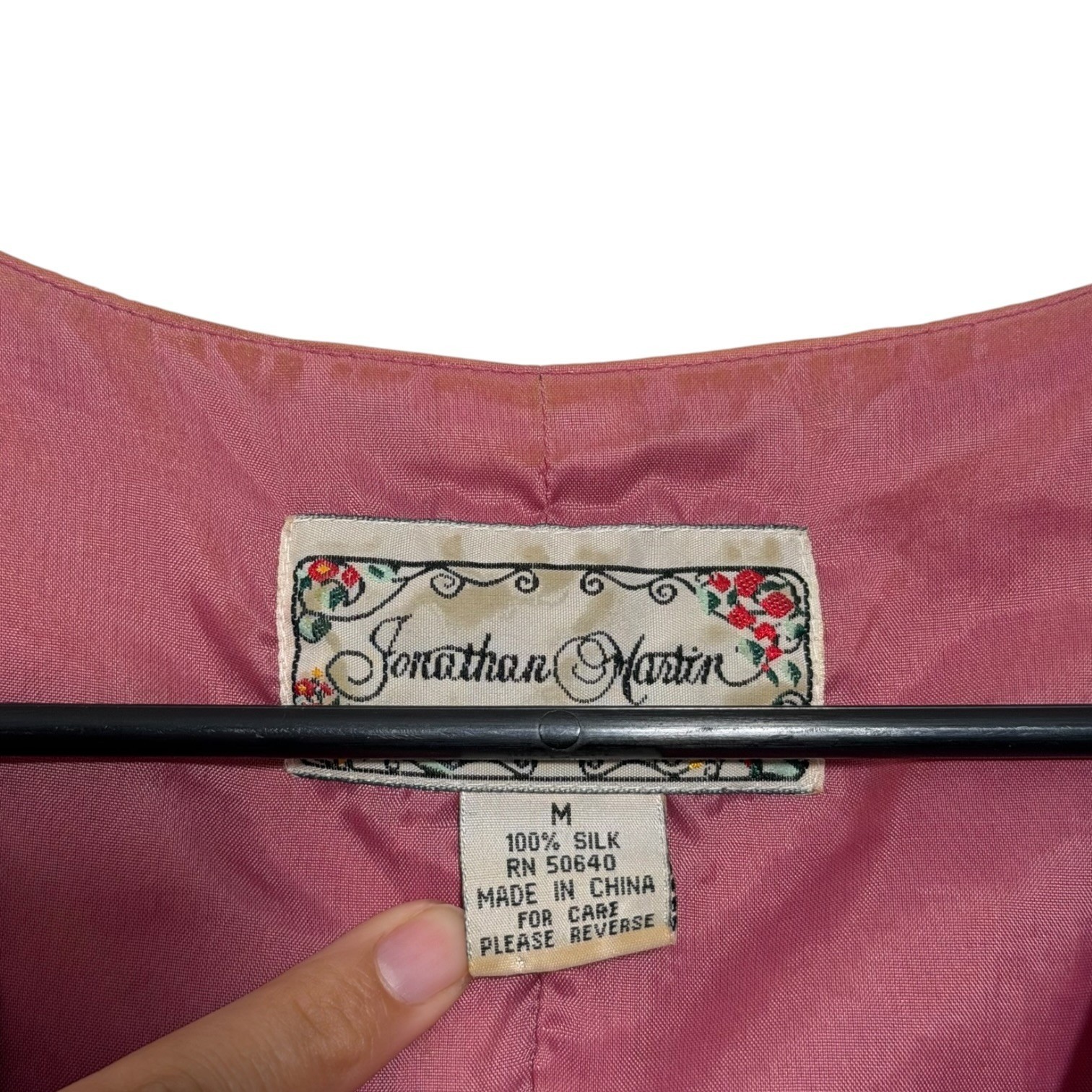 Jonathan Martin Vintage 100% Silk Floral Jacquard Vest Mauve Pink Womens Medium
