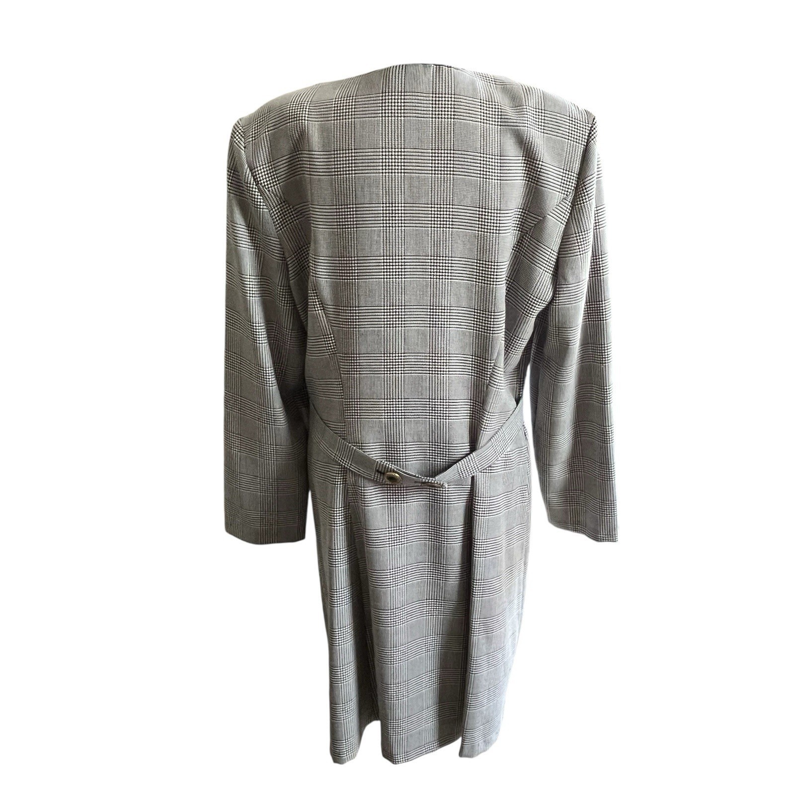 Vintage Sz 16 Classic Houndstooth Collard Shirt Dress Shoulder Pads Unlined USA