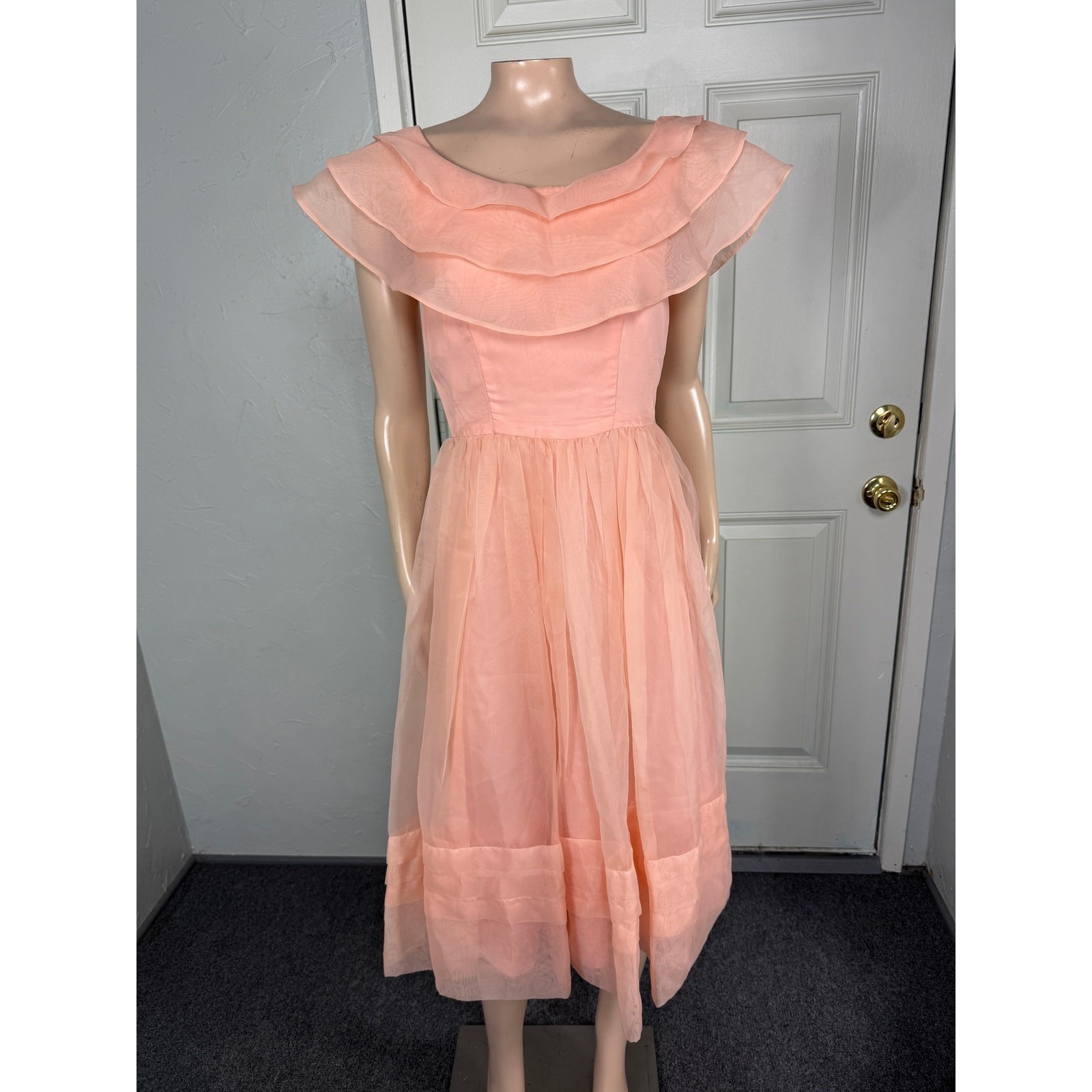Vintage 70s Amy Rose Women’s Dress Party California Formal Peach Evening R3-5