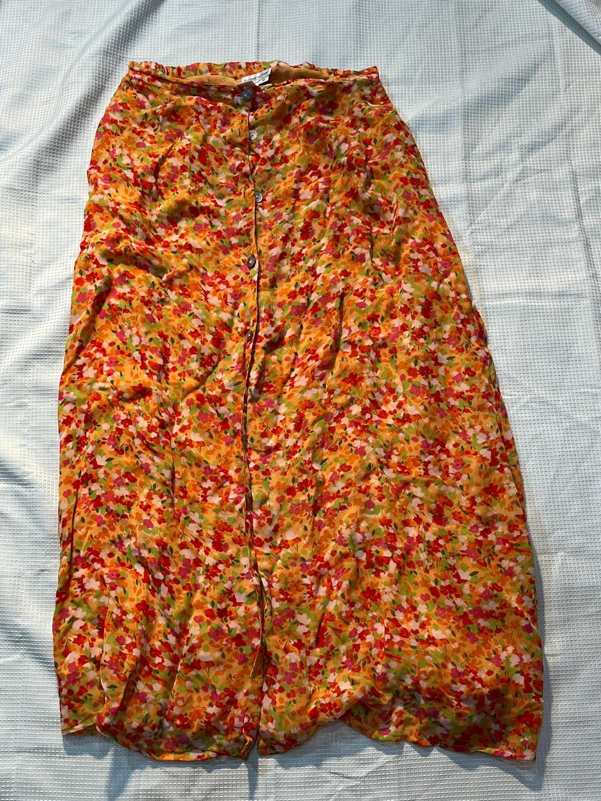 Vintage Metallic Gold Pink Brocade Maxi Skirt Ethnic Shiny Festive Drawstring