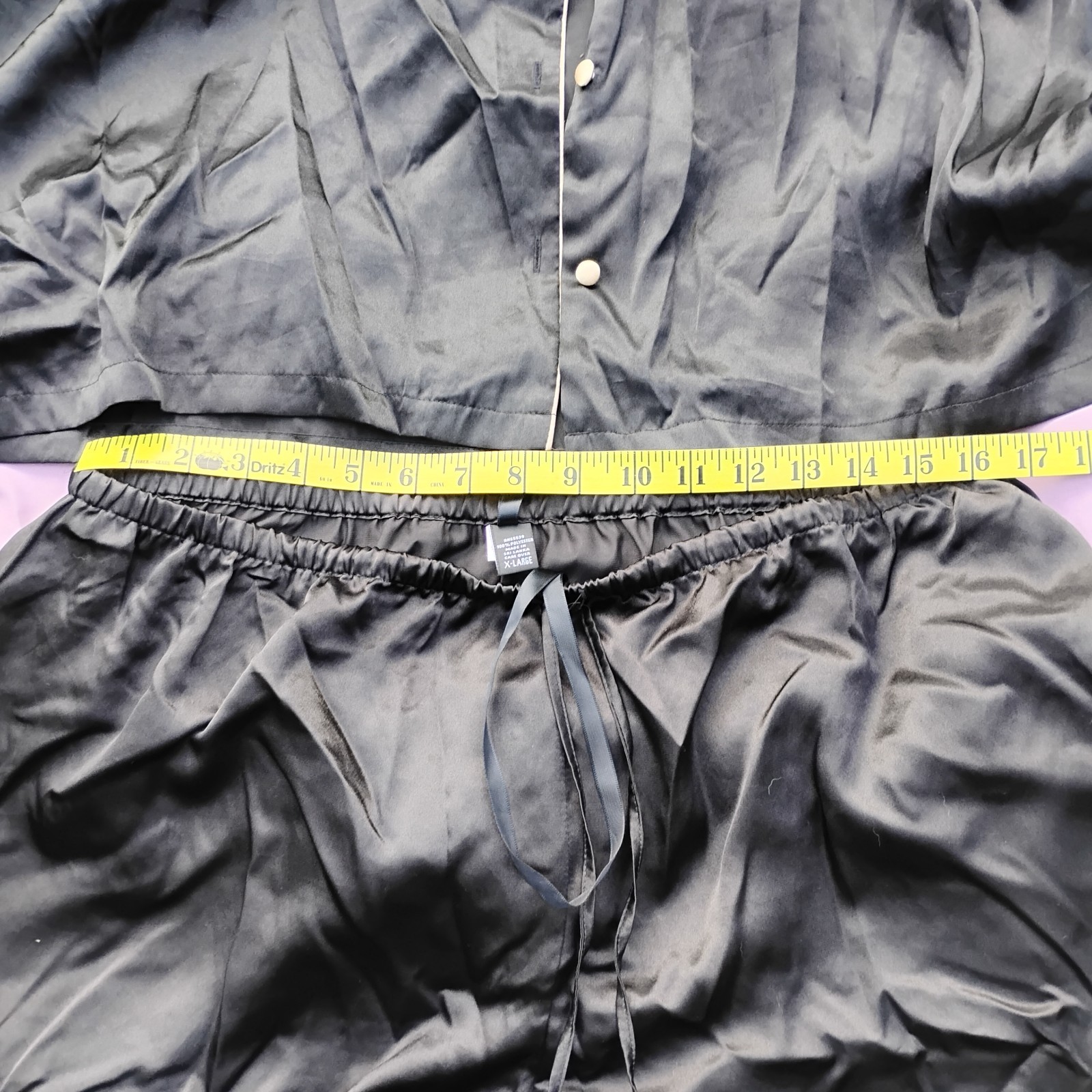 Vtg Jones New York Sz-XL Satin Pajama Pants Shirt Set Black Gold