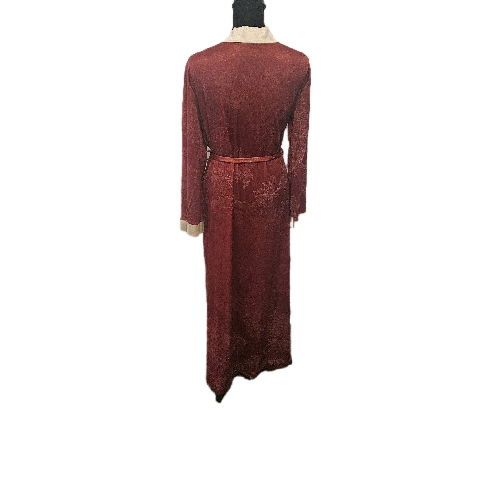 Tom Bezduda 1970s BARAD & CO Vintage Robe Burgandy Floral Ivory Border USA Made