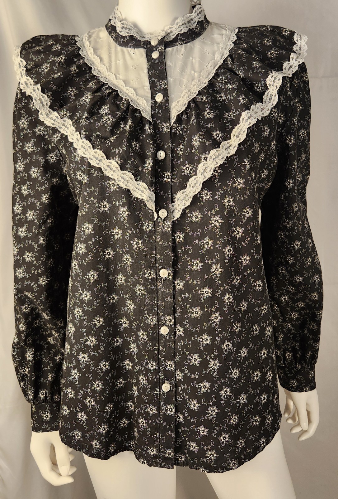 70s Circle J HIgh Collar Western/Prairie/Modest Blouse 15/16*