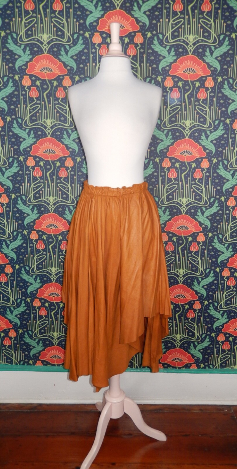 Vintage 80’s 90’s Real Brown Leather Artsy Asymmetrical Hem Mad Max Skirt