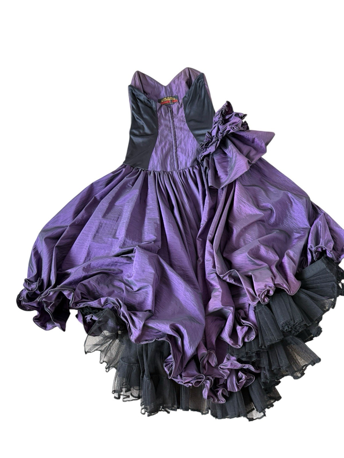 STUDIBAKER HAWK dress formal Purple Black Full Skirt Bustle gown 1980s Vintage 8