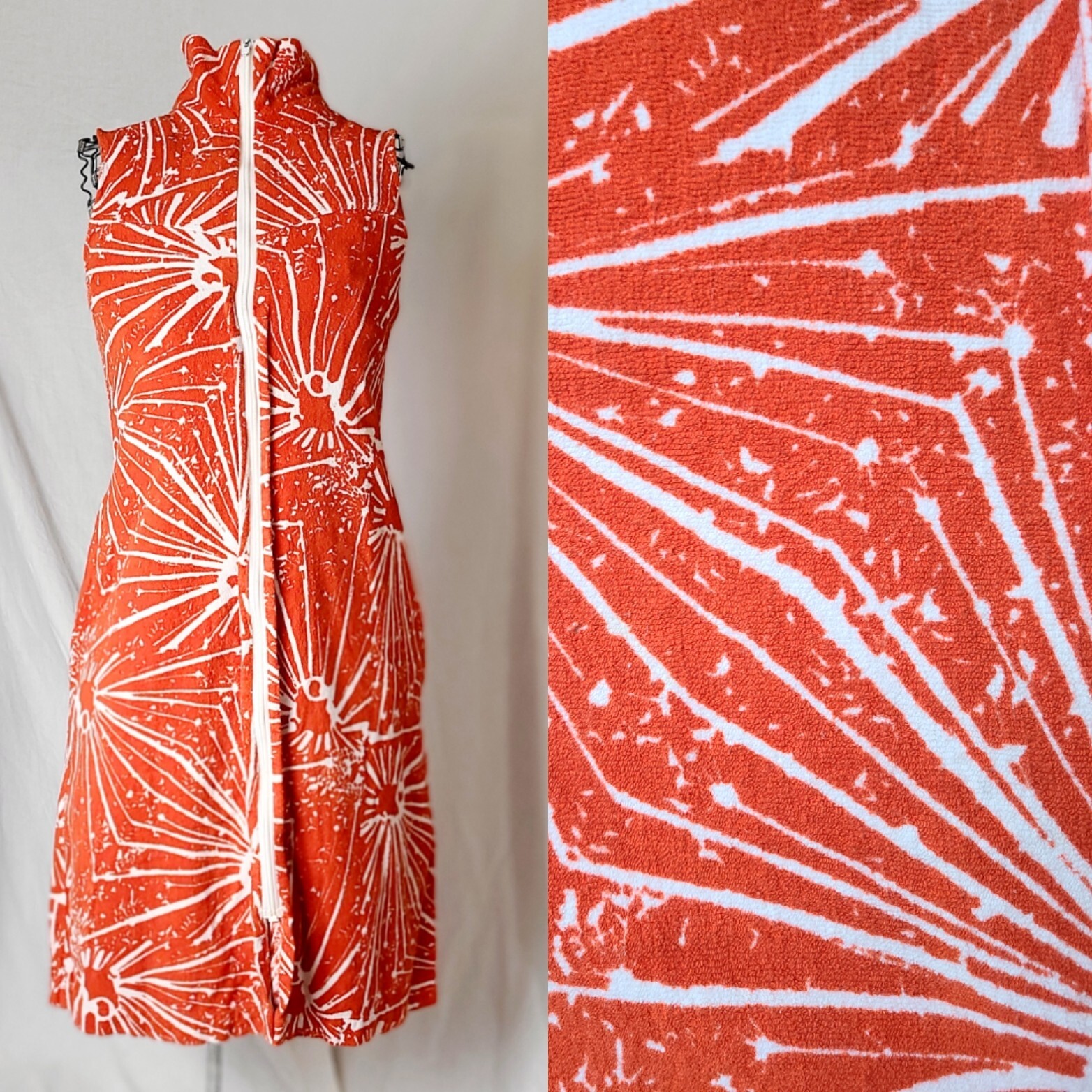 Vintage Marketta Finland Terry Cloth Towel Summer Beach Zip Dress 60s Marimekko