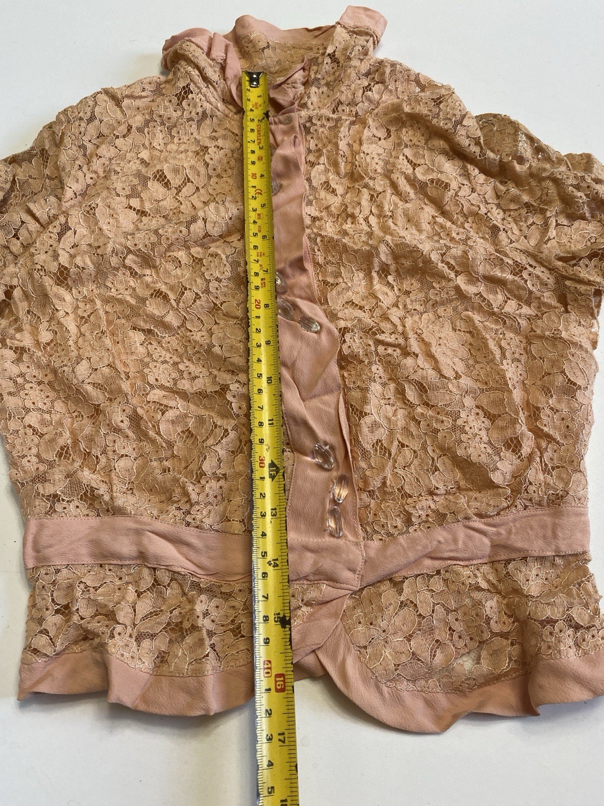 Vintage 20s 30s Lace XS Blouse Peach Handmade Antique