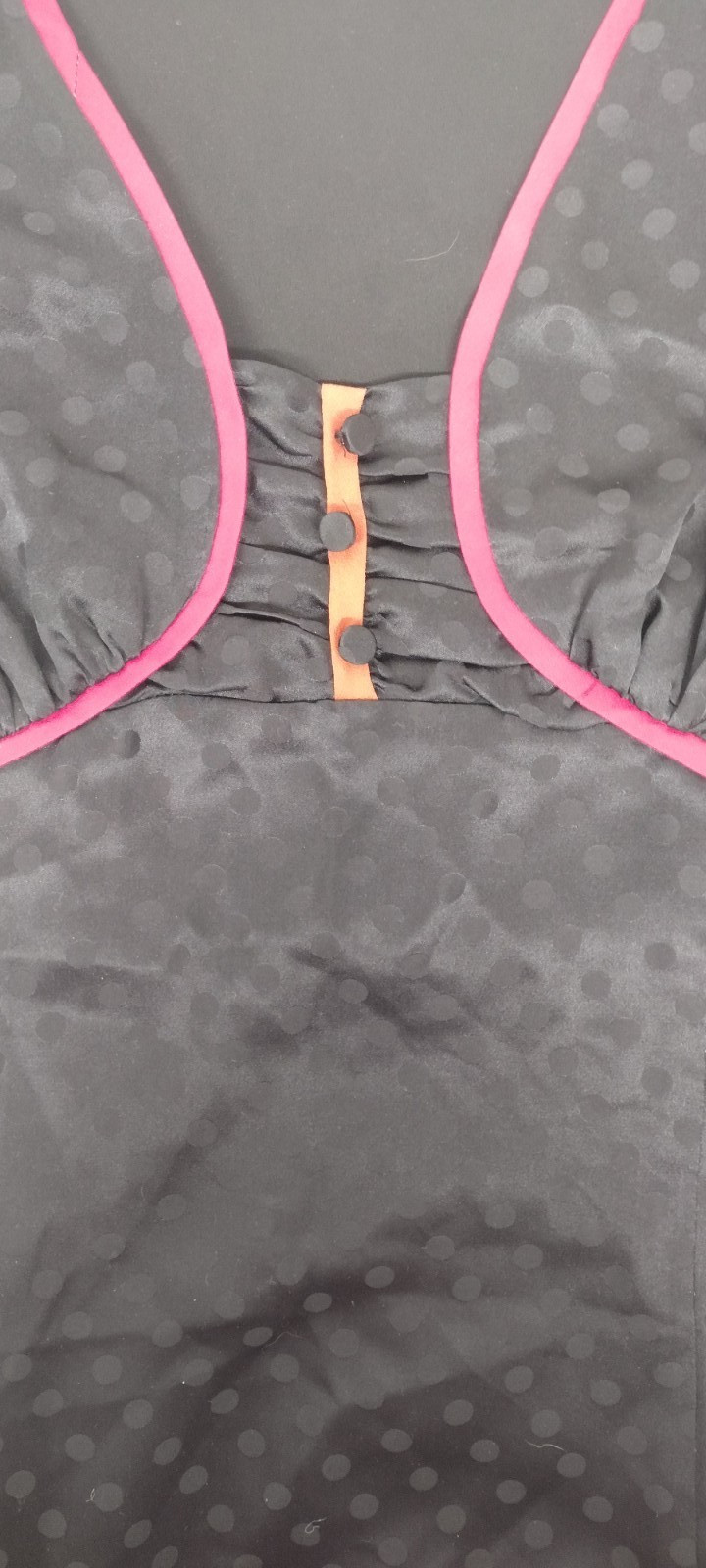 Betsey Johnson Vintage Silk Dress Size 8 Womens Black Dot Short Sleeve Side Zip