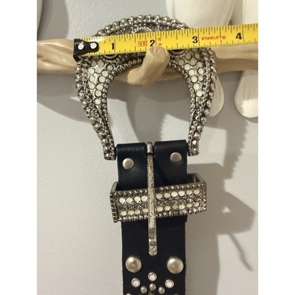 VTG RARE JEWELED “LEATHER ROCK” BELT, GENUINE LEATHER USA 38.5″ Sz L