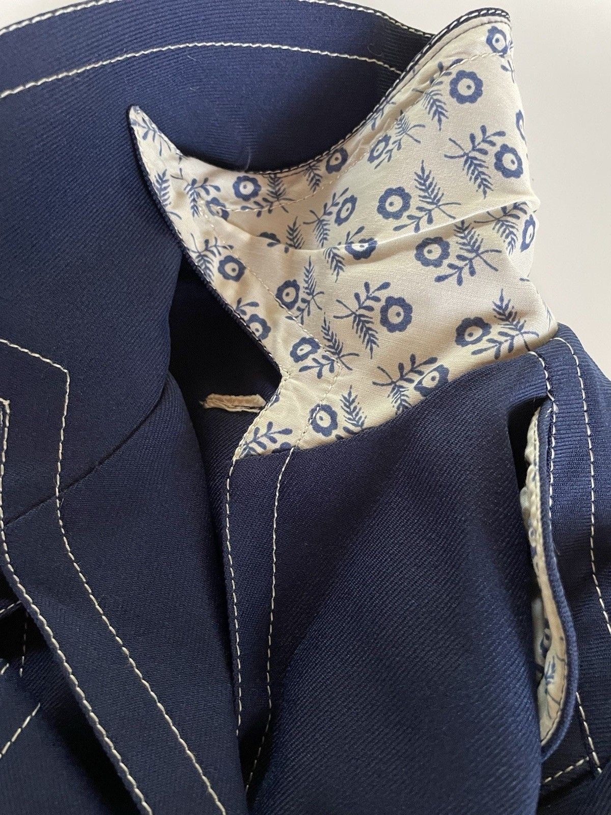 Vintage Leslie Fay Navy Blue Dress with White Stitching and Matching Belt