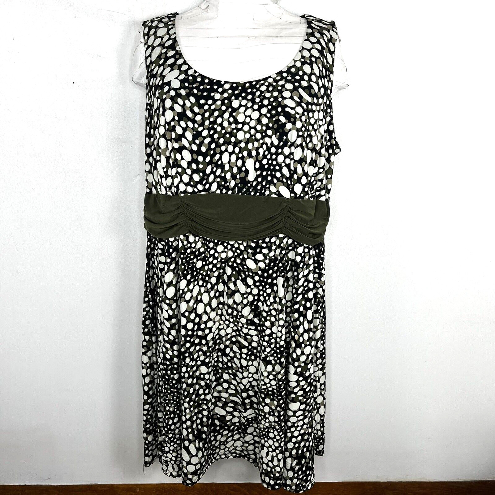 Perceptions Woman Dress Sz 24W Black Tan White Polka Dot Sleeveless 90s VINTAGE