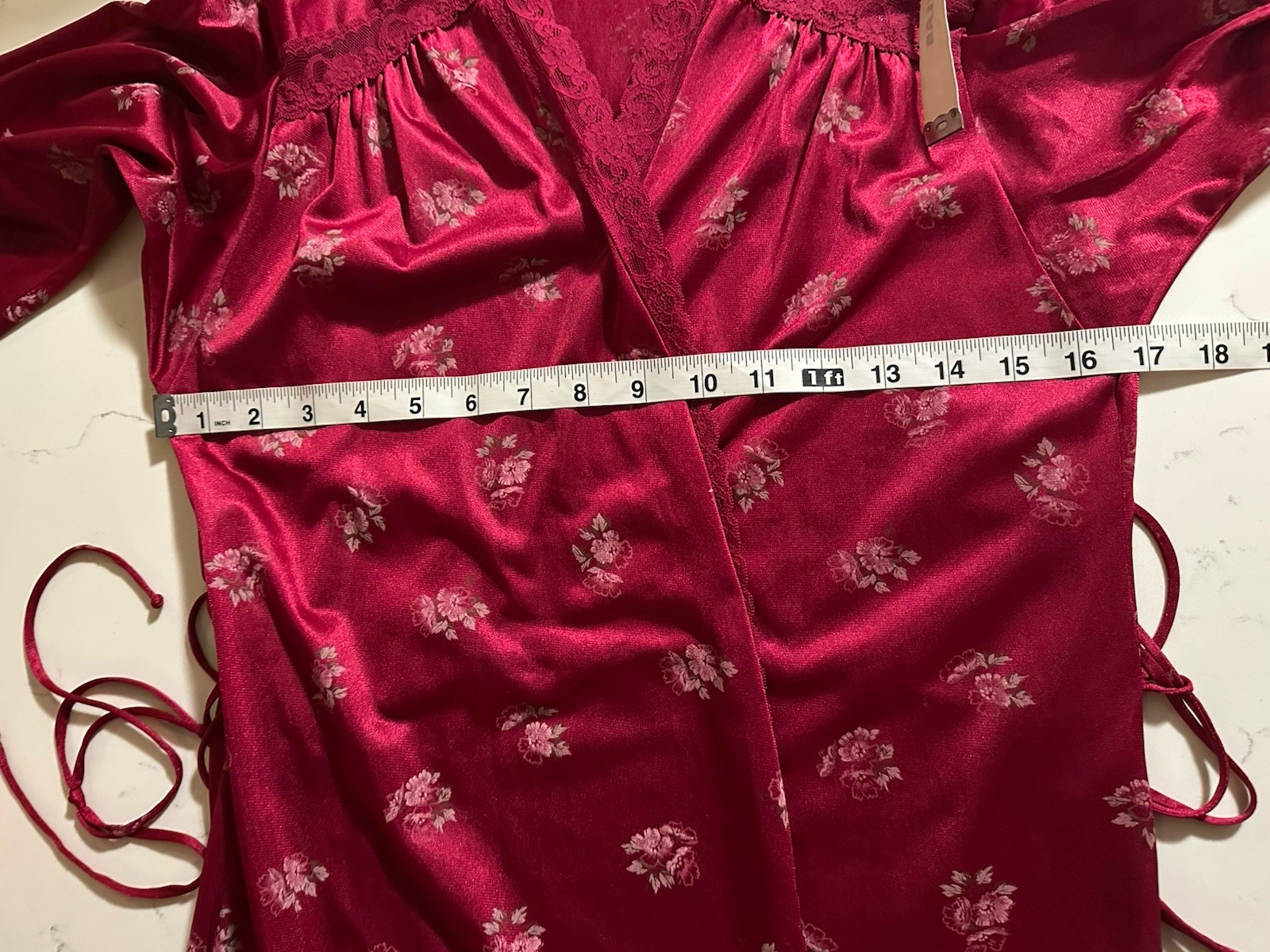 Vtg Tom Bezduda Barad & Co Long Robe Red Floral Union Made USA 70s Nylon Lace PS