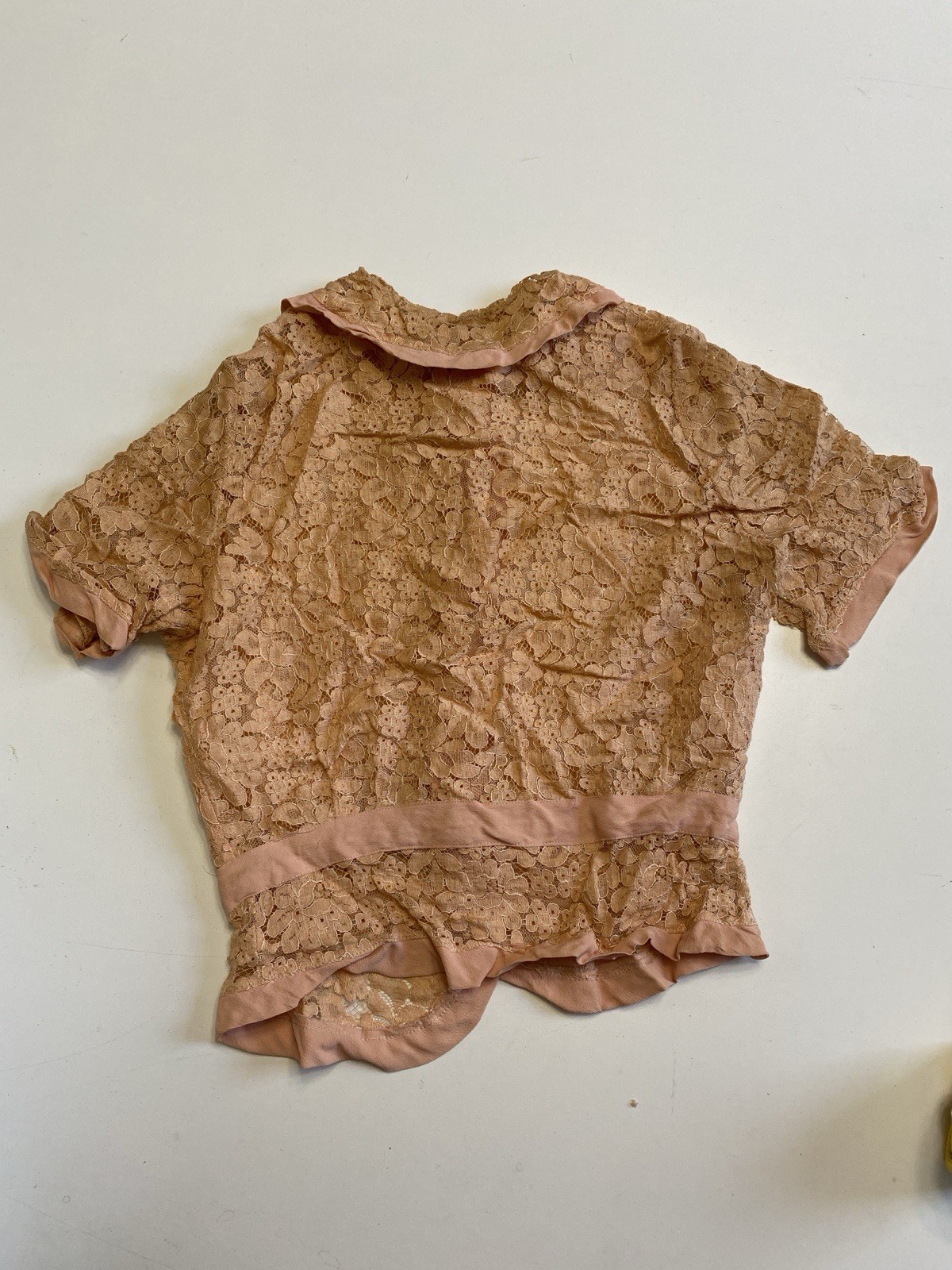 Vintage 20s 30s Lace XS Blouse Peach Handmade Antique