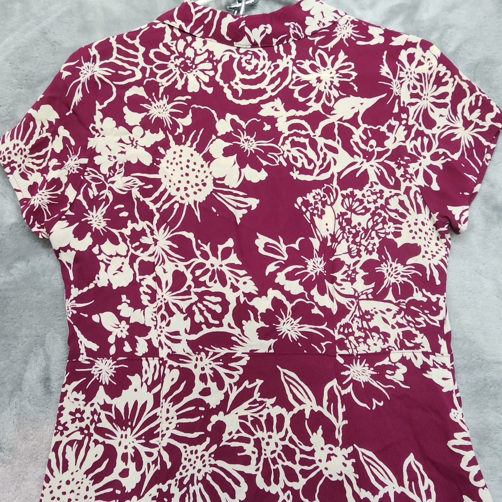 Vintage 90s Loco Lindo Dress Womens XS Purple Wine Floral Crepe Button Front 40s