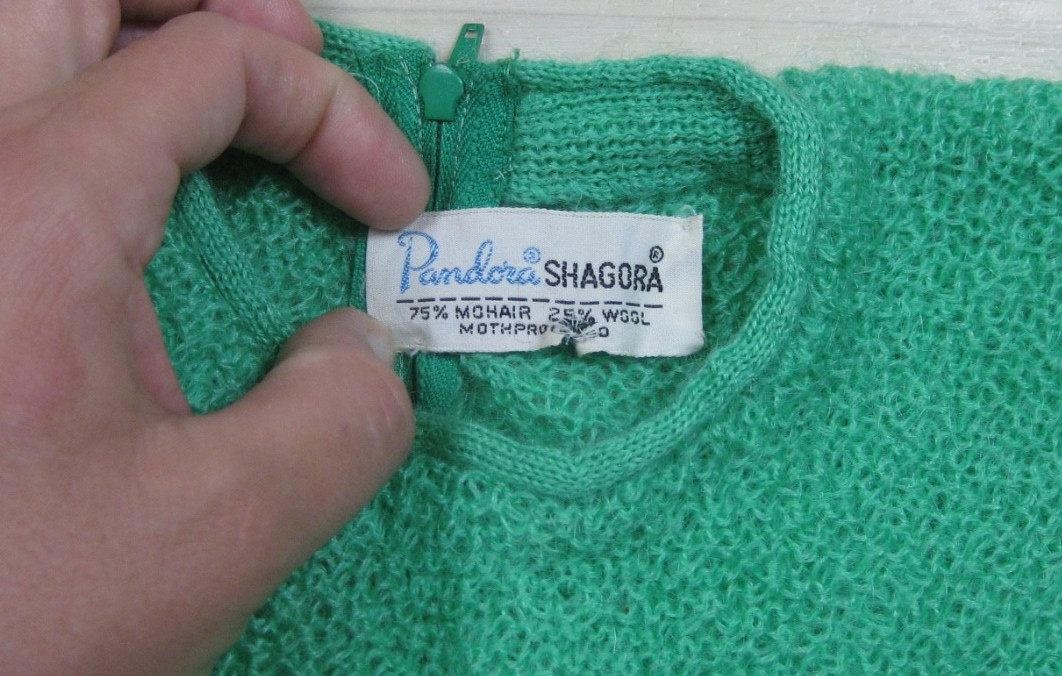 Vintage 60s Pandora Shagora Mohair Wool Sweater Vest Womens (S) Green High Neck