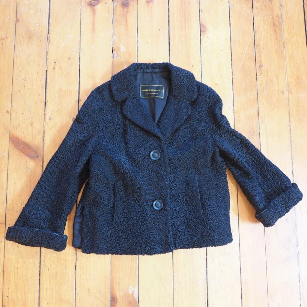 Joseph Horne Co.Curly Lamb Wool 1950s-60s Cropped Coat