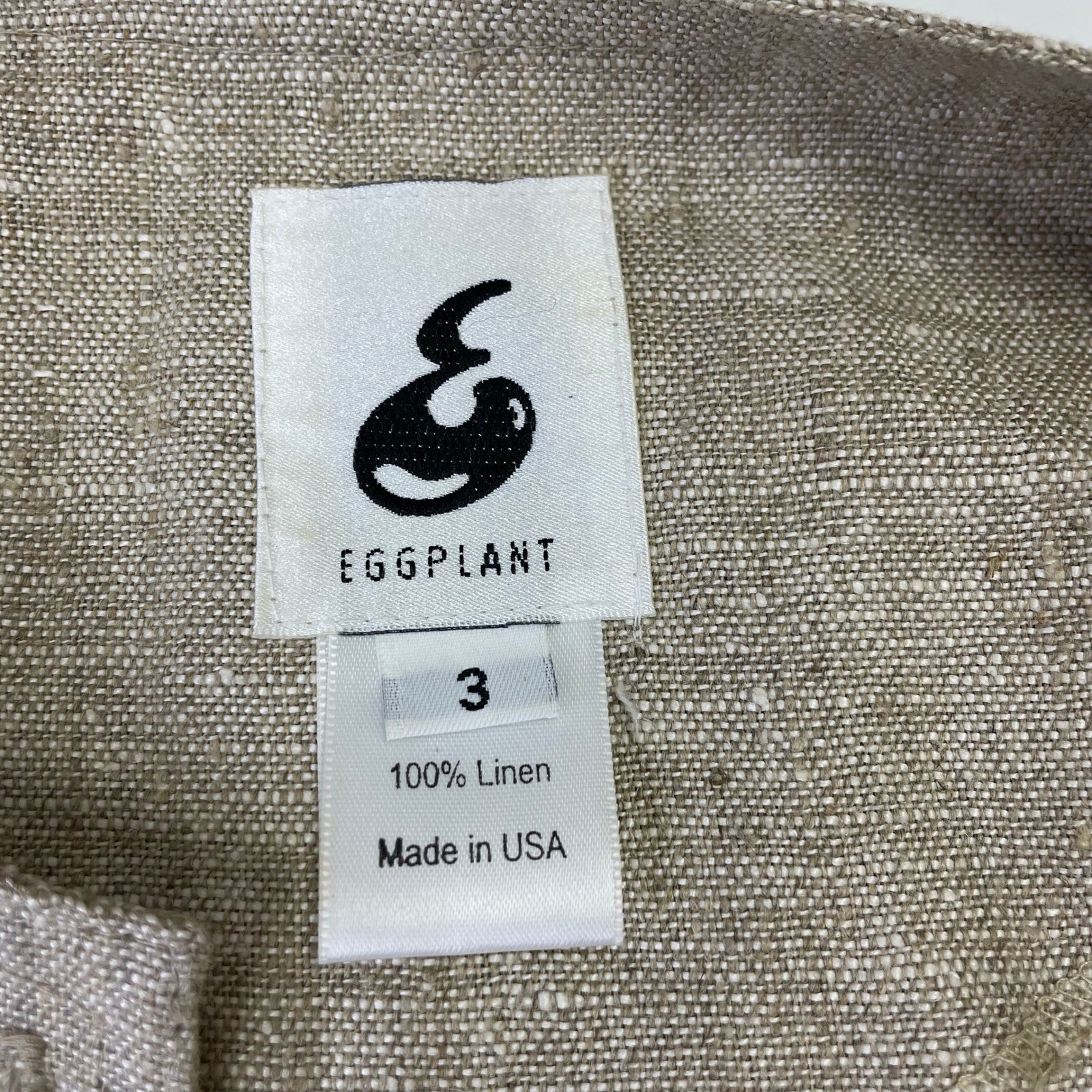 Vintage Eggplant 100% Linen Tunic Jacket XL Beige Button Down USA Lagenlook