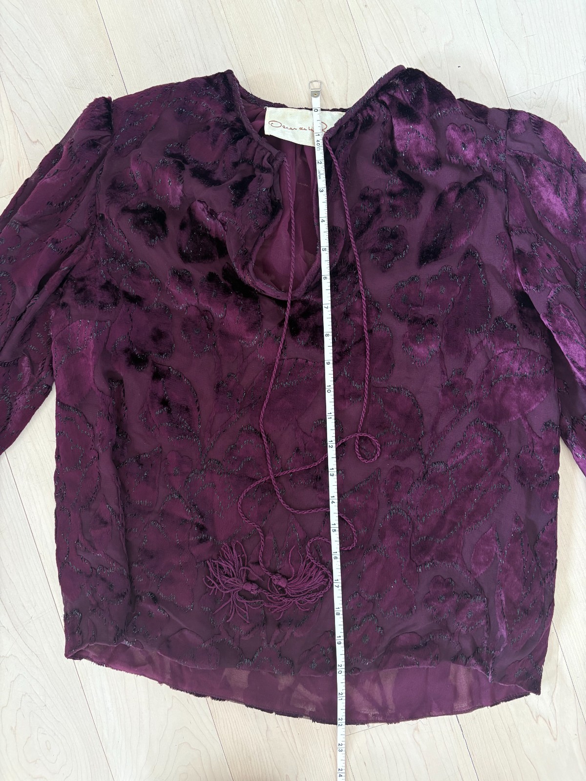 VTG 1977 Oscar de la Renta Burgundy Devoré Tassel Blouse & Skirt Set