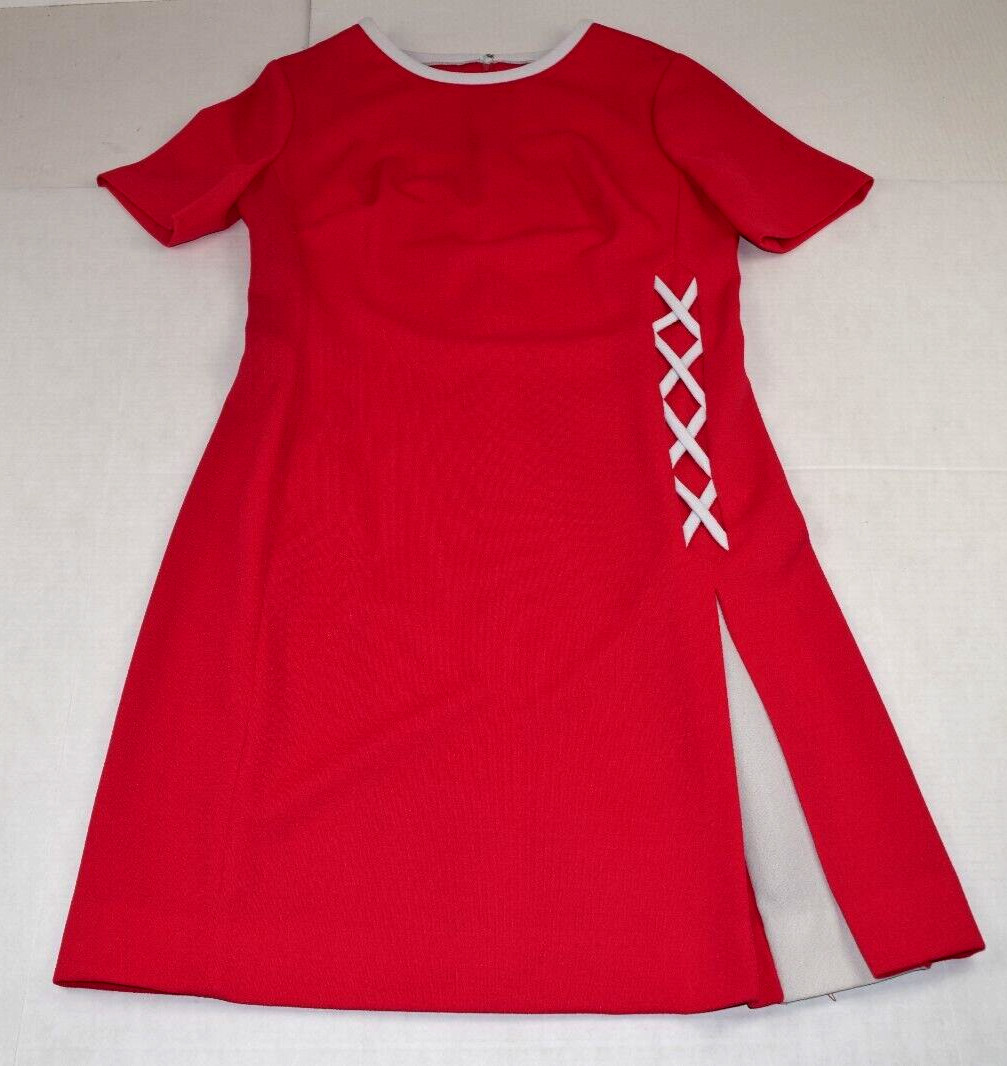 Vintage Dress Edith Flagg Size M 60s Pink White Criss Cross Made England