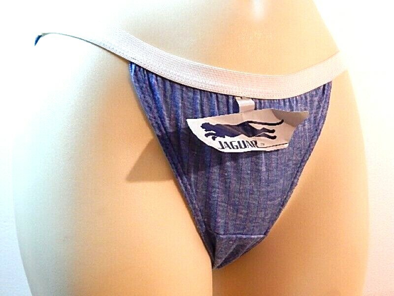 US Vintage 1980 90 Jaguar Blue Red Stripe String Strap Panties Underwear Retro S