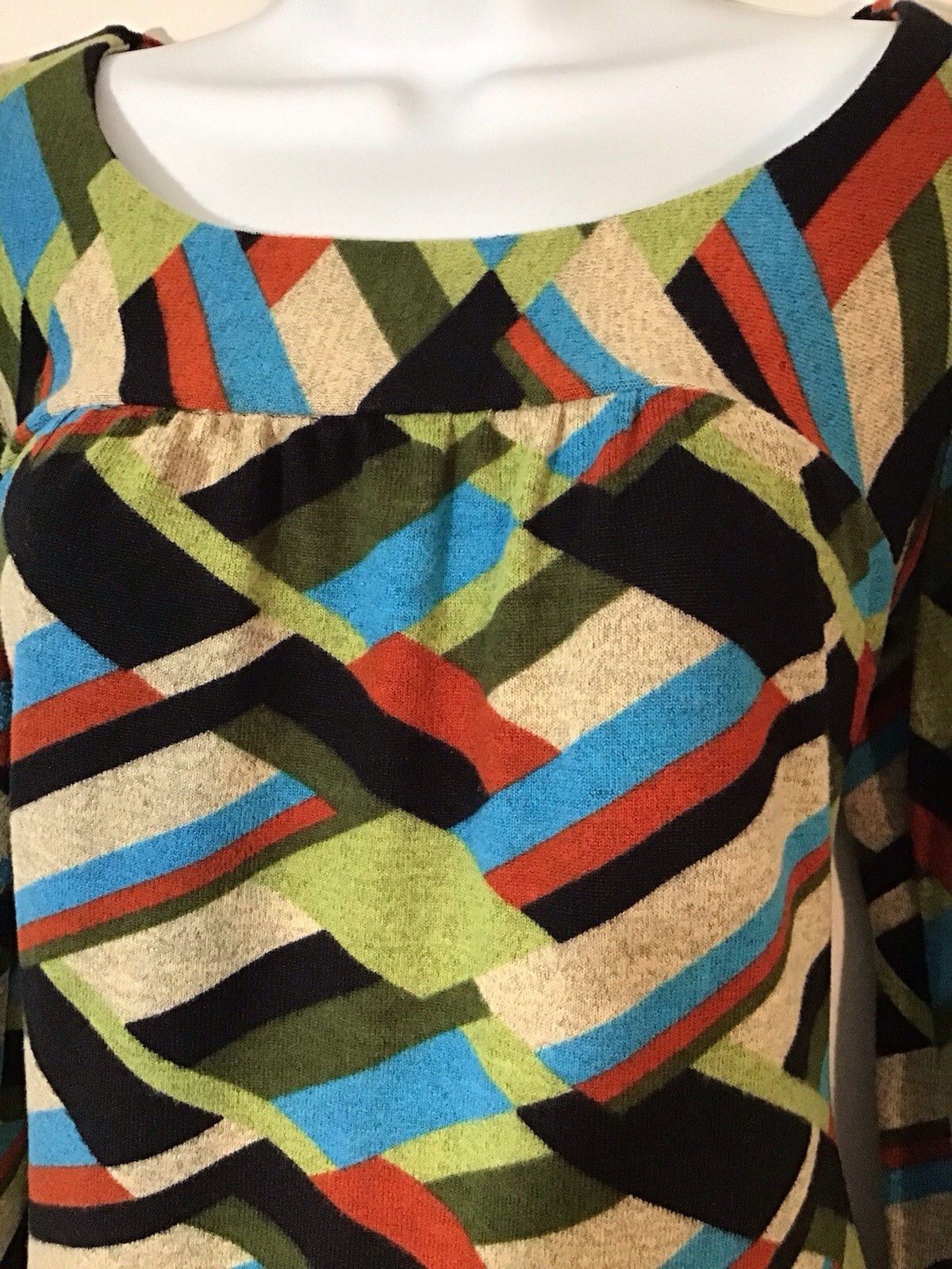 Vintage Blue Green Orange Black Groovy Jersey Mod Dress Size Medium Geometric