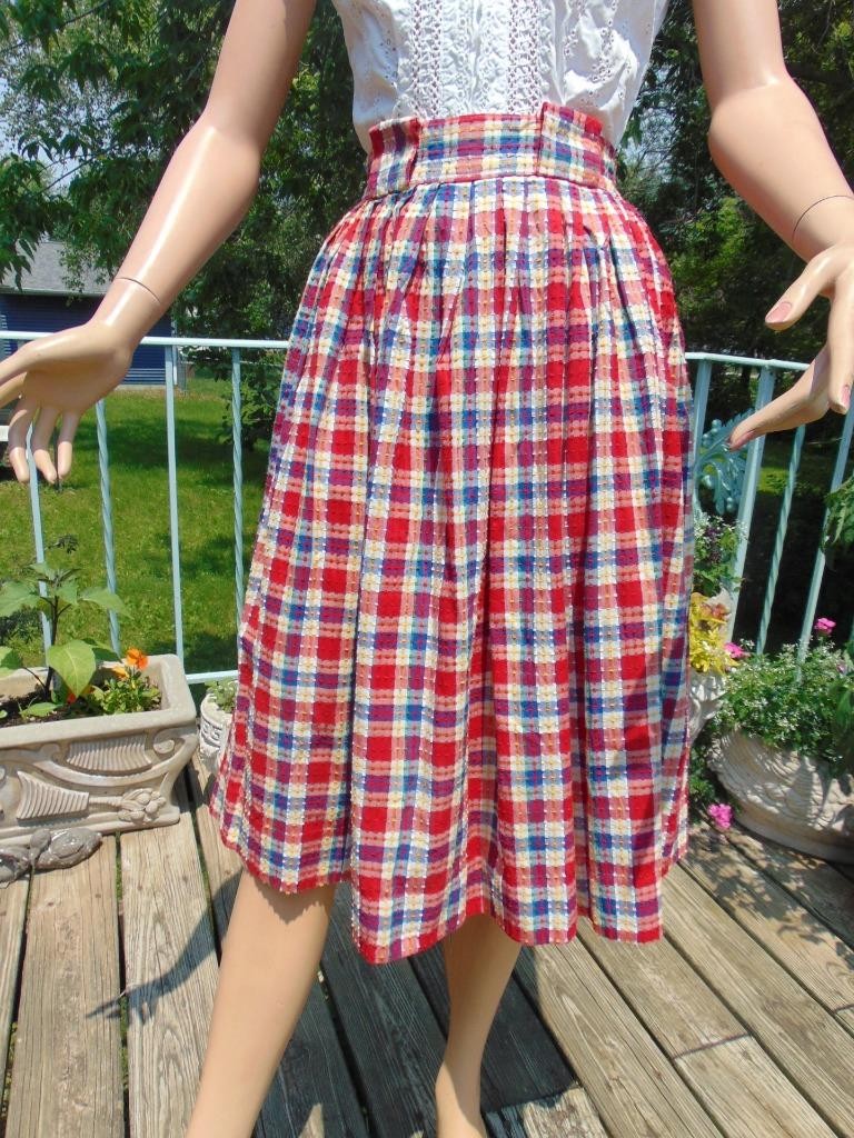 VTG 1950s Red White & Blue Cotton Skirt & White Eyelet Blouse Sm