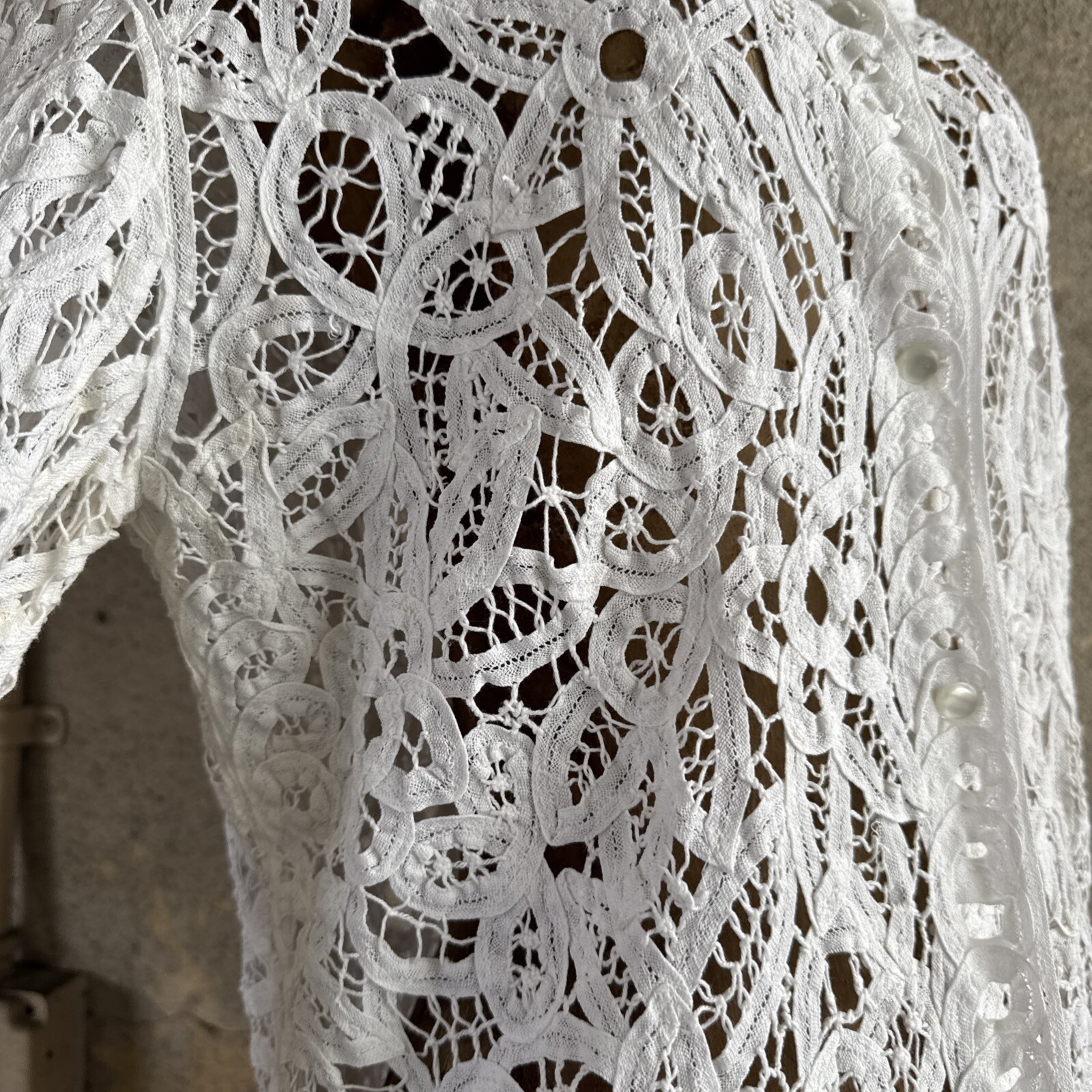 Antique Edwardian Tape Lace Coat Floral Bridal Wedding Dress Jacket Vintage