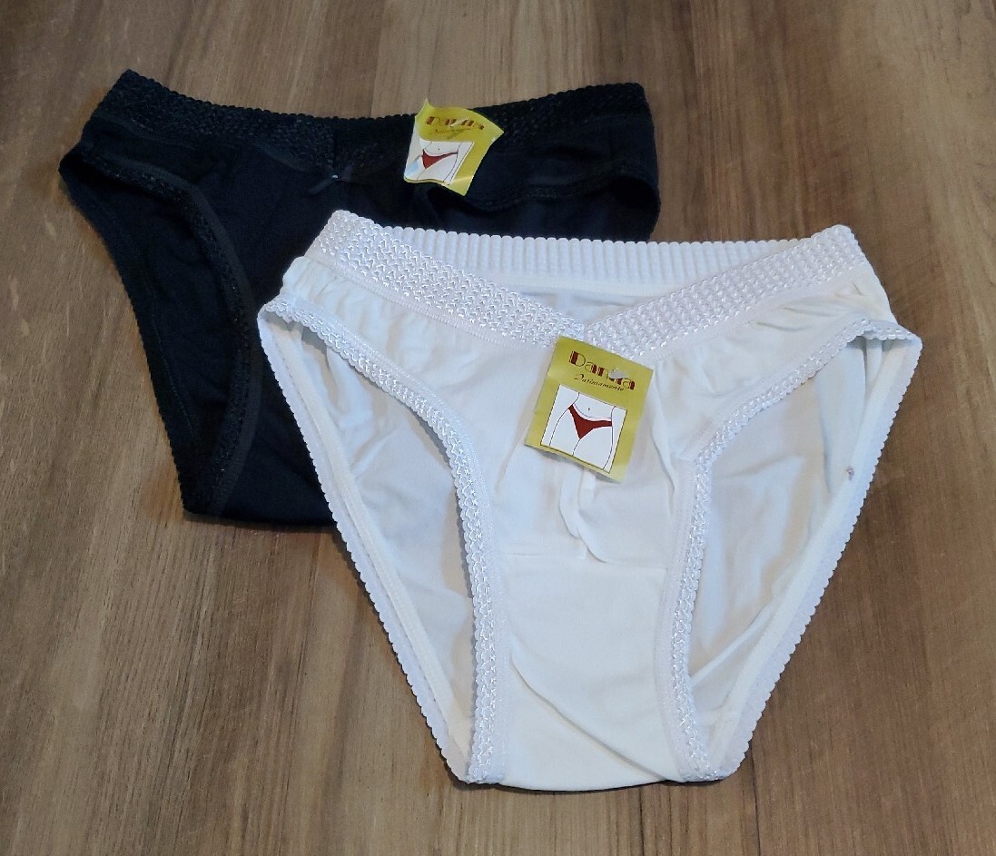 Vintage Hi-Cut Nylon Stretch Panty Panties Danila Sz Large Black White Lot of 2