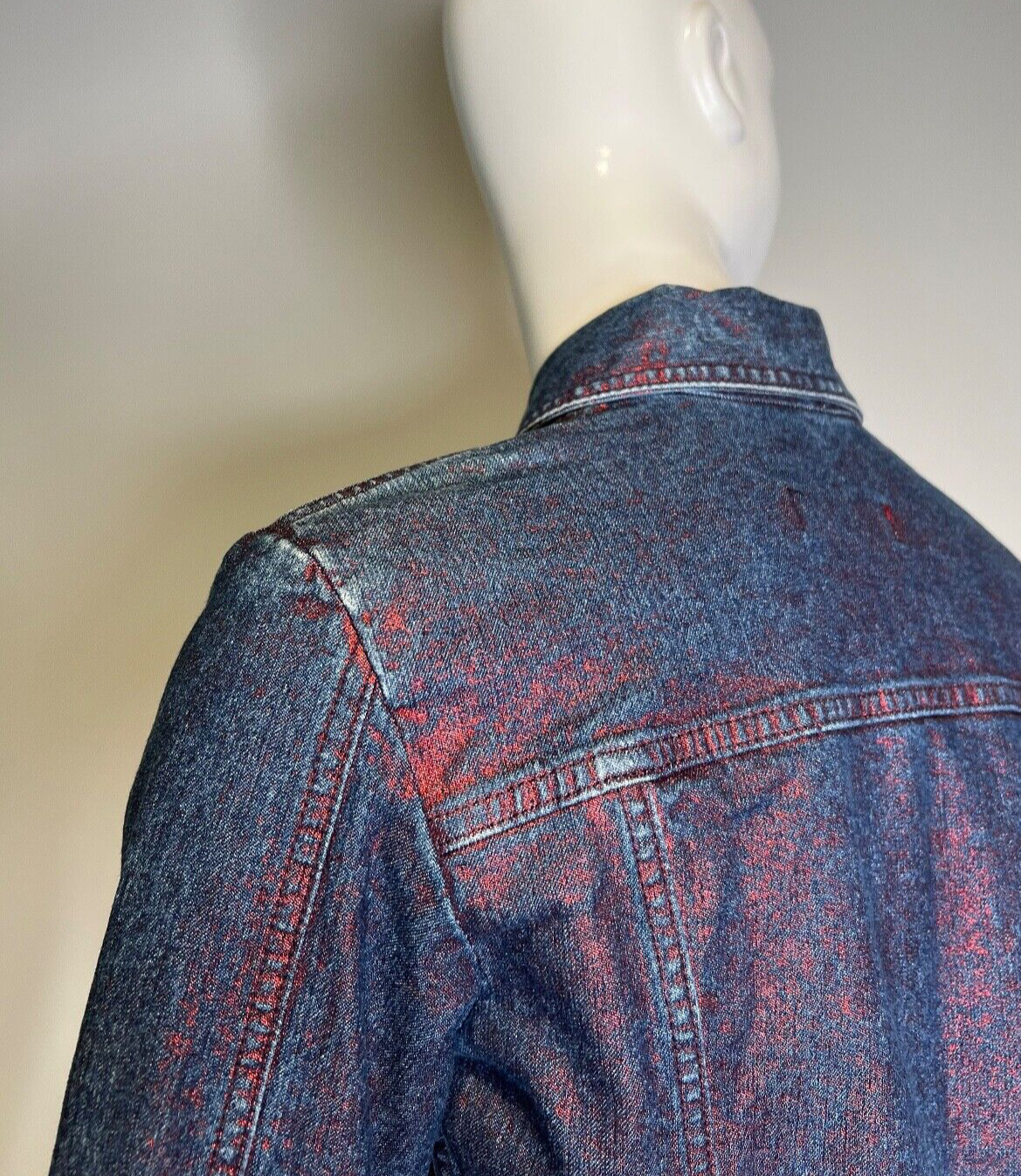 Romeo GIGLI Jean Jacket Red Metalic Denim Size S, Italy Vintage Cropped