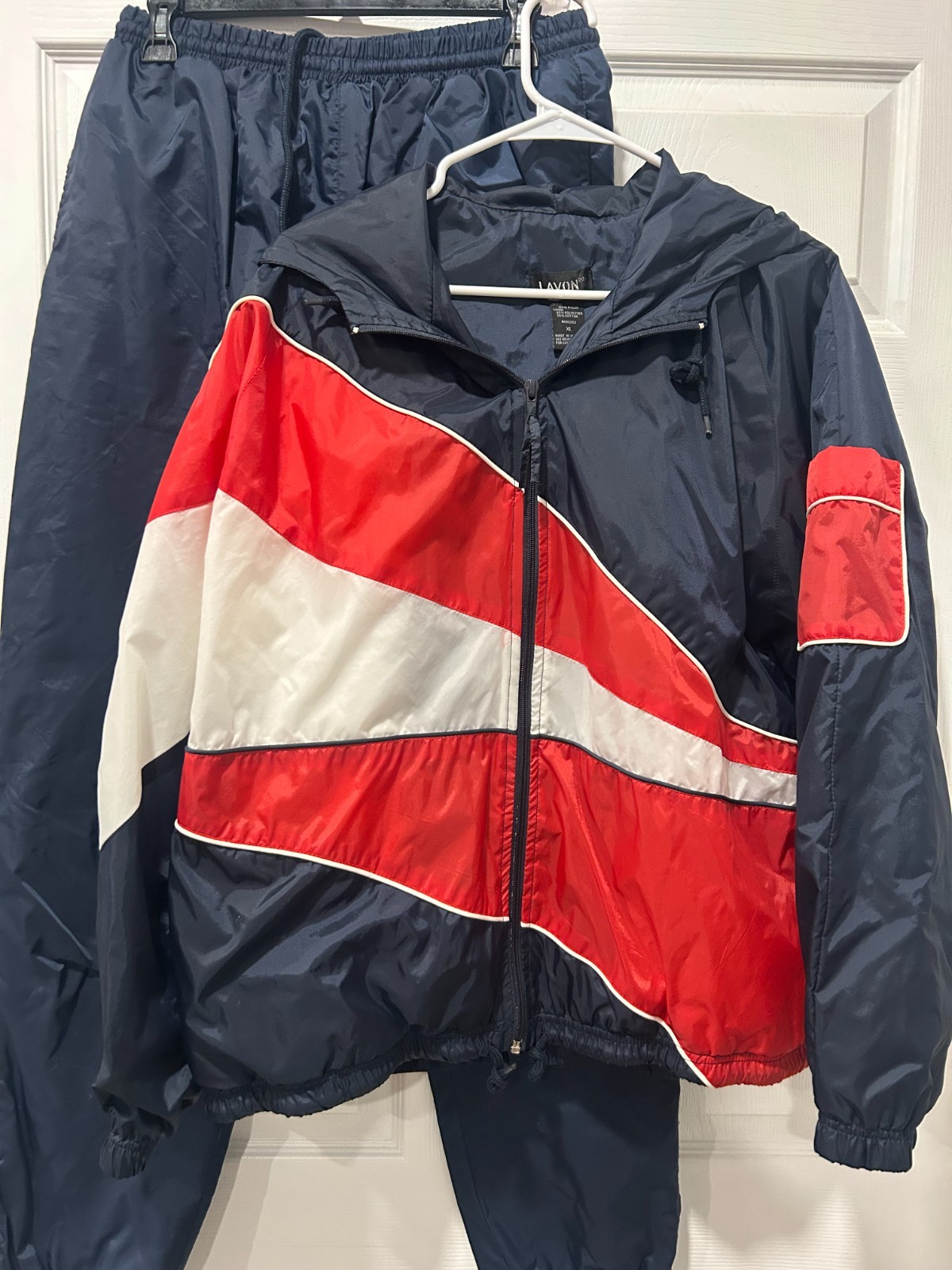 Vintage Lavon Women’s Red, White & Blue Nylon Tracksuit Size XL & Large
