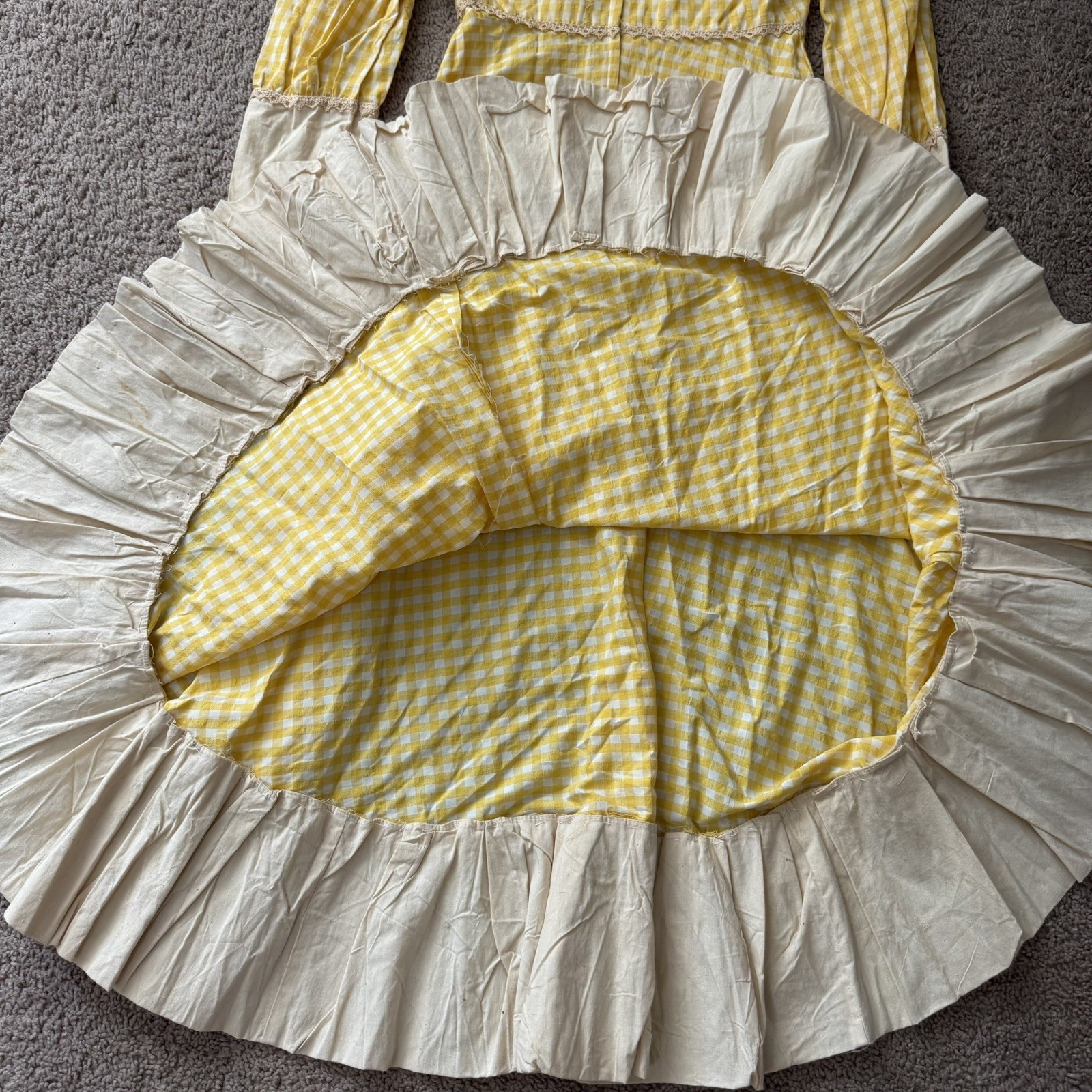 Vintage 70s Prairie Yellow Fairycore Maxi Dress Whimsy Cottage Milkmaid Gown 8