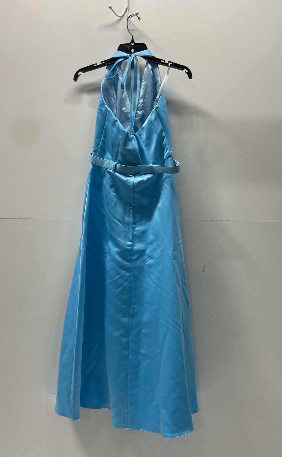 Scott McClintock Women’s Blue Satin Halter Evening Gown Rhinestone Buckle Y2K 8
