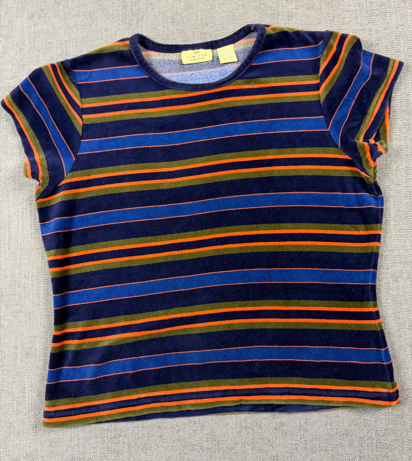 Vintage Limited America Size L Womens Striped Velour Top Grunge 90s Blue/orange