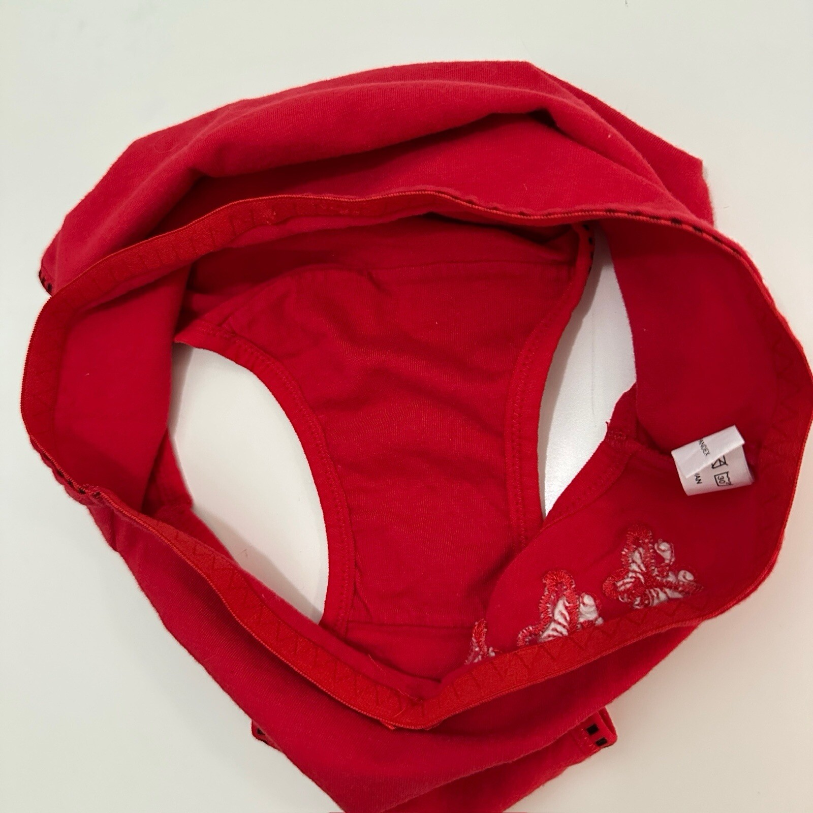 Grace Panty Red Black Embroidered Butterflies Size M Cotton Spandex