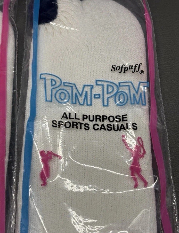 Sofpuff Pom Pom Sports Casual Ankle Socks 9-11 NOS 2 Pair USA