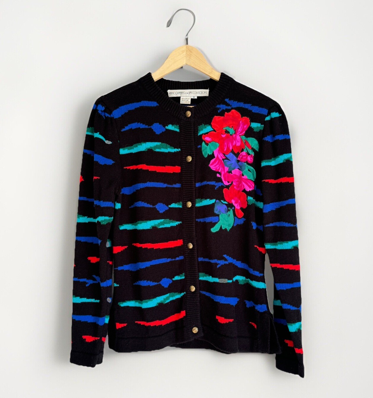 Vtg Anne Crimmins Umi Collections Cardigan Sz Small Floral 80s Retro Art To Wear
