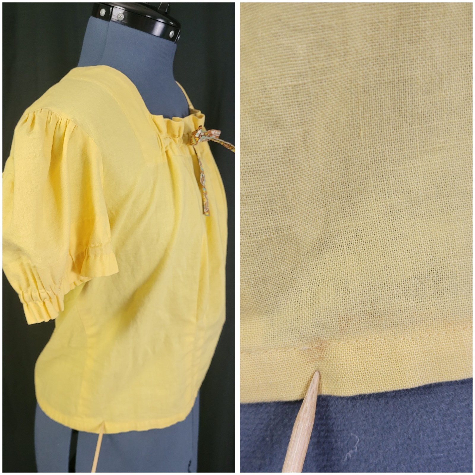 Vintage Dirndl Dress w Blouse in Brown/Yellow/Blue Pattern Size Small?