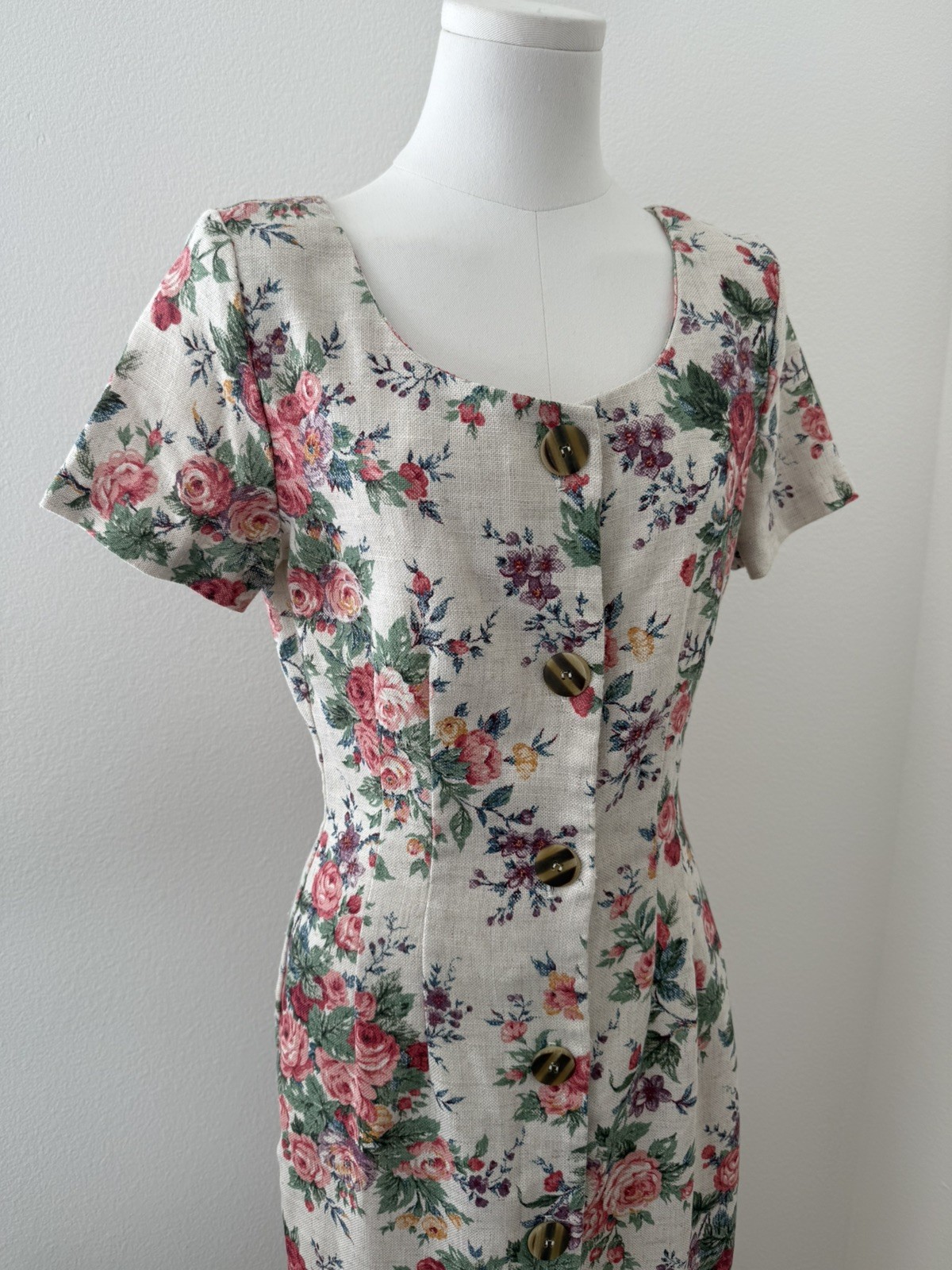 Vintage Cottagecore 90’s Tweed Floral Button Up Maxi CW Dress Size 7/8 Small