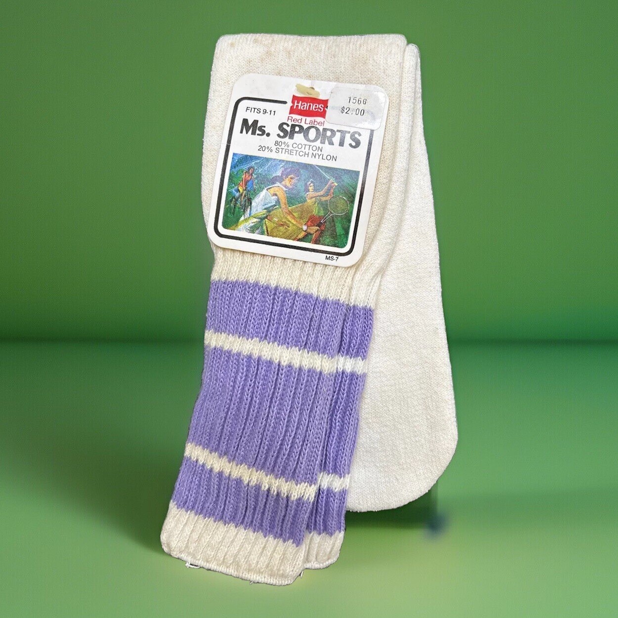 VTG Hanes Ms. Sports Socks Striped 9-11 Cotton Nylon Tube NOS 80’s Purple