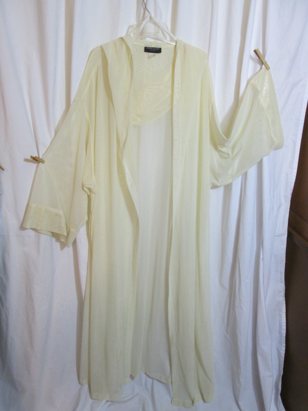 Vintage Anne Klein Sirena Made USA Ecru Long Beach/Lounge Robe Sequin Med