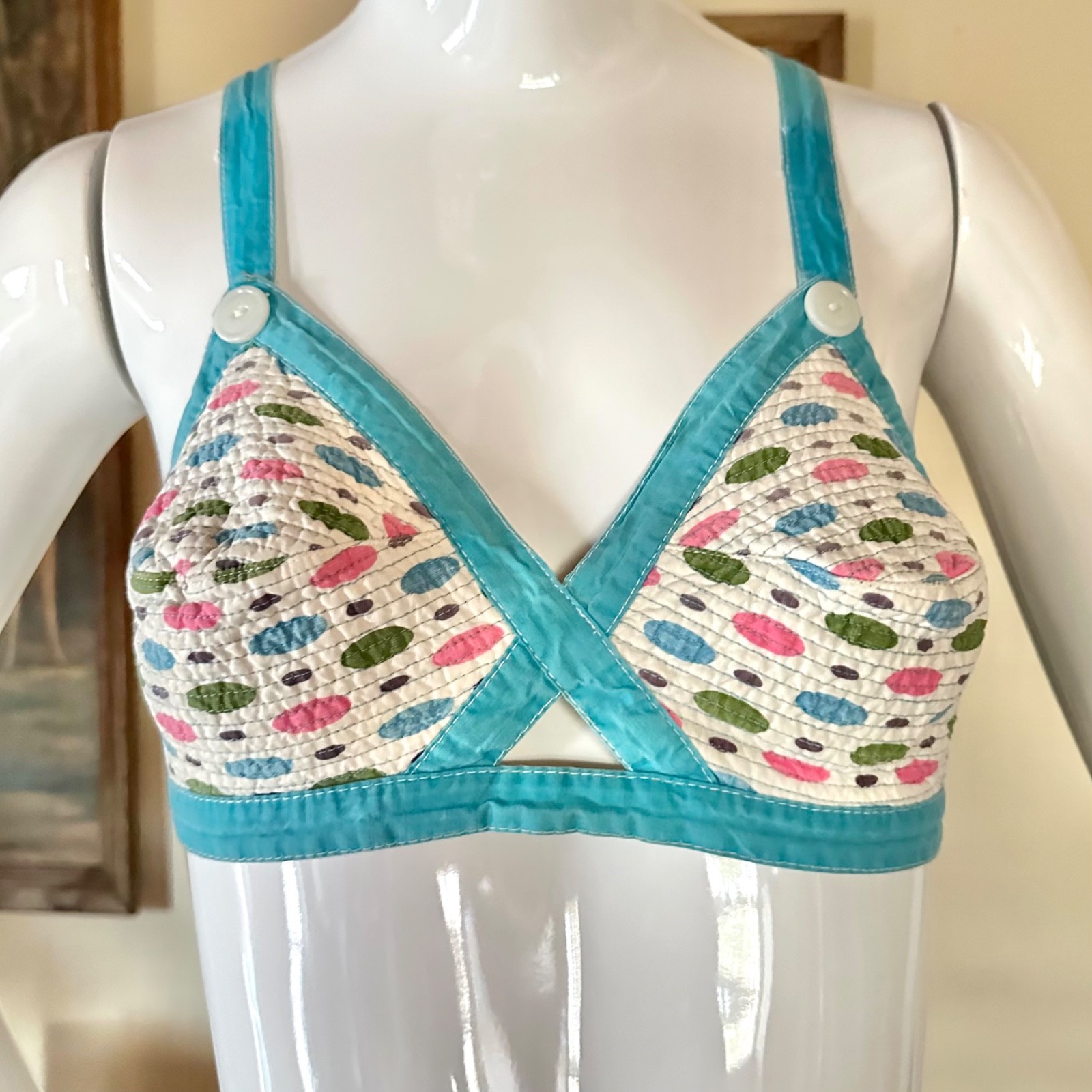 Vintage 1960s Rockabilly Pin-up Atomic Dots Bullet Bra Swim Top XS/S
